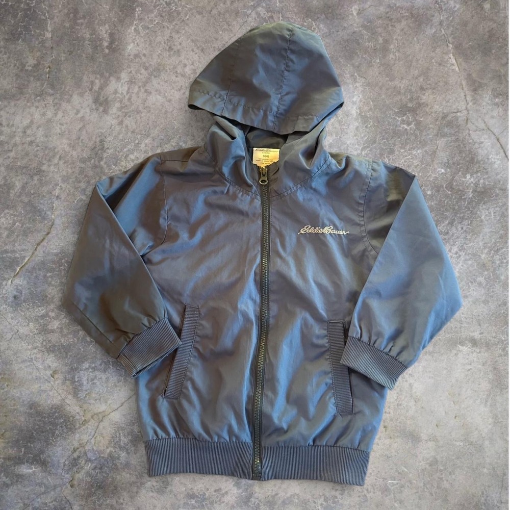 Eddie Bauer Windbreaker Jacket Kids Size Sm Gray Hooded Full Zip School Uniform